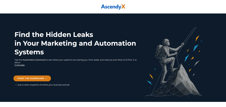 Landing page built in GoHighLevel for the Automation Scorecard funnel